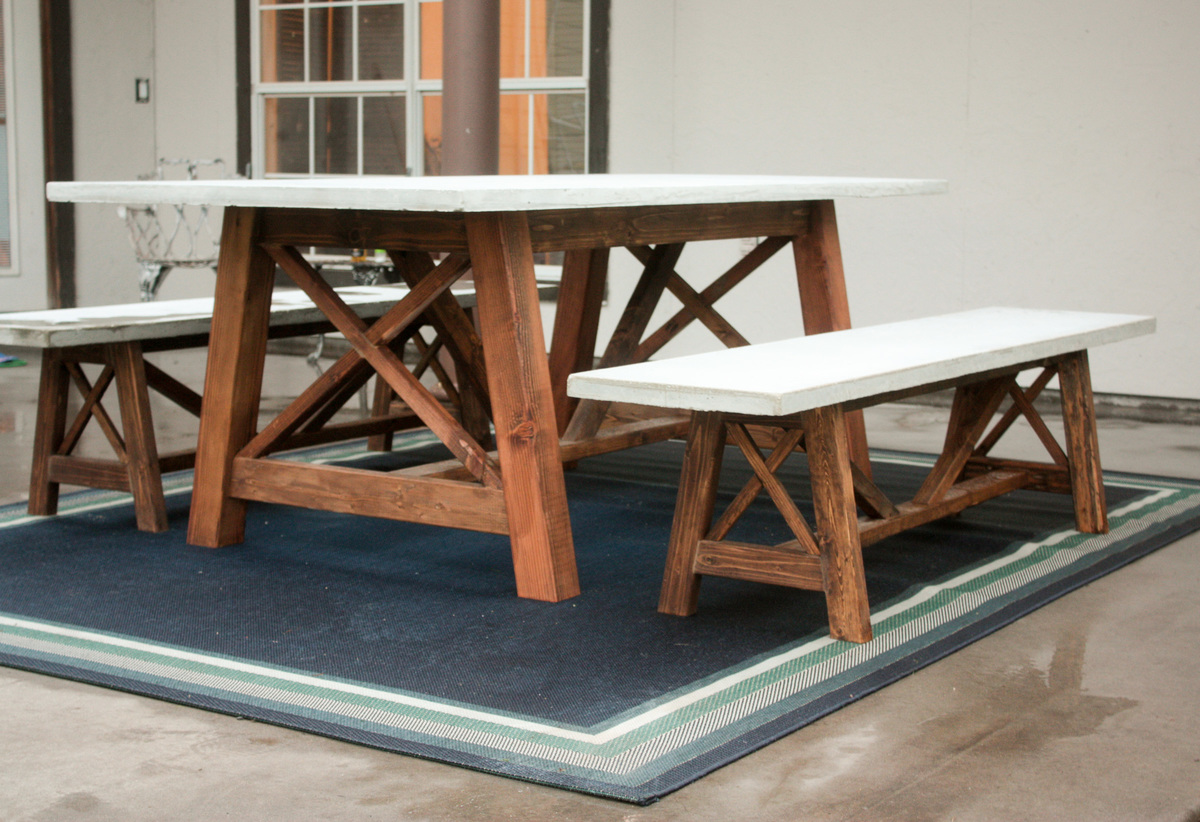 Ana White X Base Outdoor Concrete Table and Bench Set DIY Projects